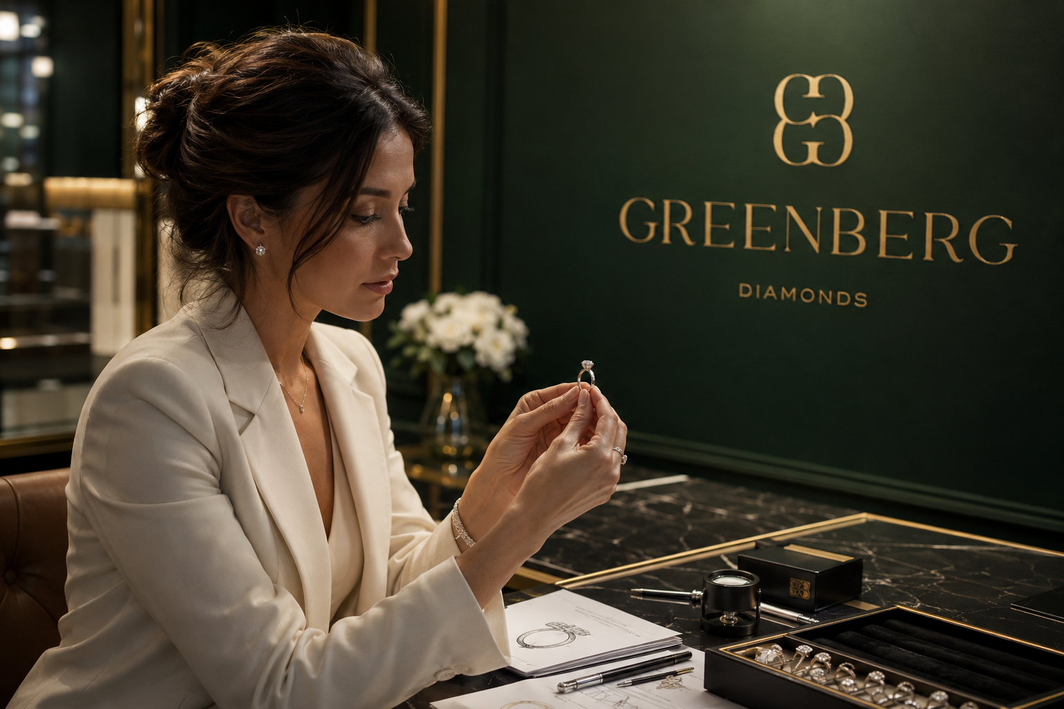 The founder of Greenberg Diamonds at her workbench