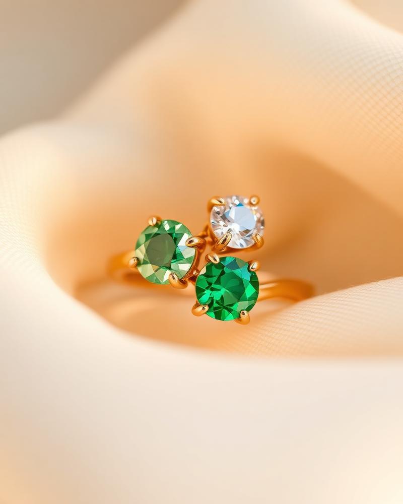 Emerald & Diamond Twin Ring